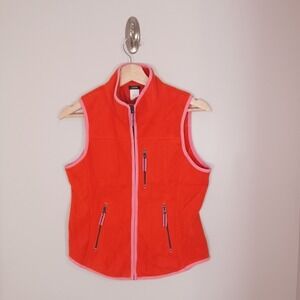 J.Crew Fleece Vest Womens Small Orange Pink Full Zip Hiking Outdoor Zip Pockets